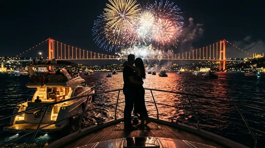 Boğaz'da yat güvertesinde çift